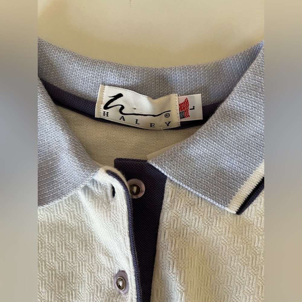 Women’s Vintage Hayley knit White Collared button tank top w/blue trim size L - Picture 2 of 3